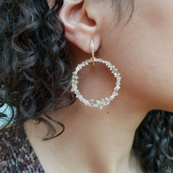 cascade earrings circle pink gold champagne diamonds