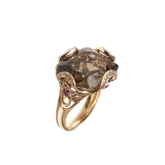 ring smokey quartz cushion elongated gemstones