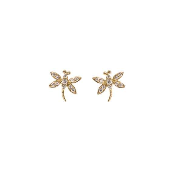 Bonebakker Impressionism EARRING STUD DRAGON FLY gold diamonds