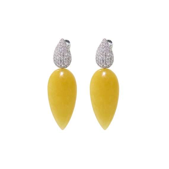 Bonebakker earrings diamonds pave and yellow jade drops