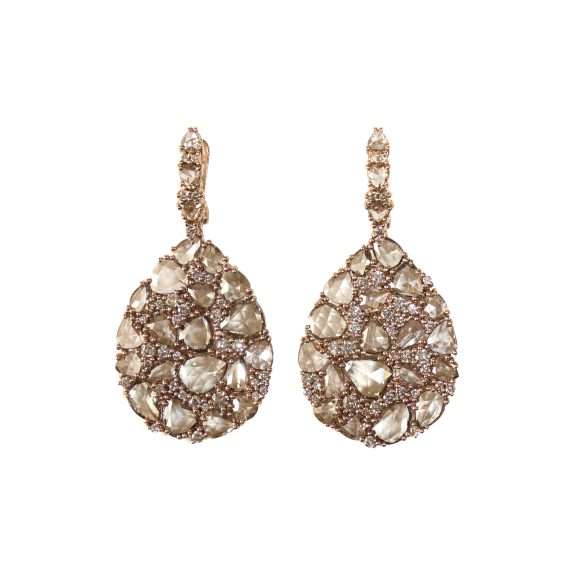 Bonebakker earrings rose-cut brown diamonds 10.41 crt and 1.50 crt of champagne-coloured diamonds