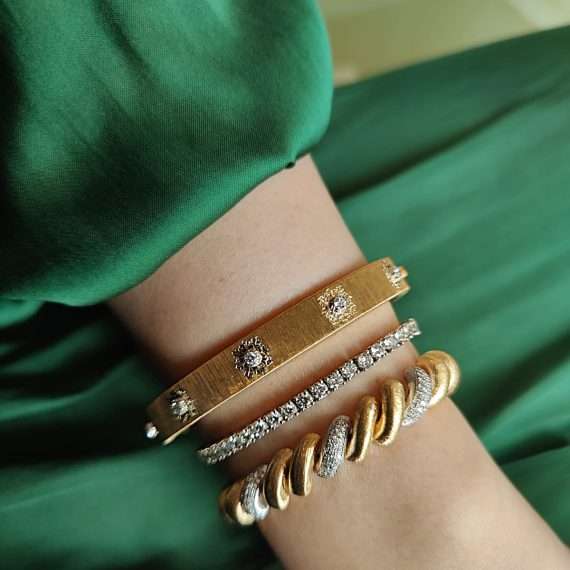 Buccellati yellow gold torsade bracelet diamond combi macri stack