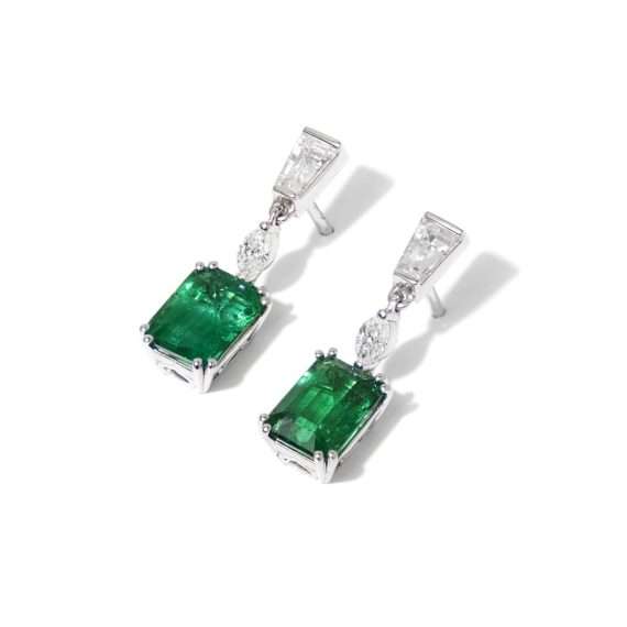 EMERALD earrings white gold diamonds tapered marquise