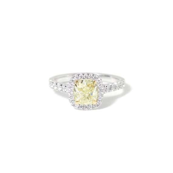 FANCY YELLOW CUSHION diamond ring