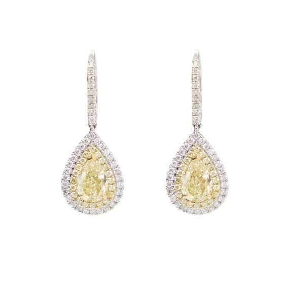FANCY YELLOW drop diamond earrings white gold