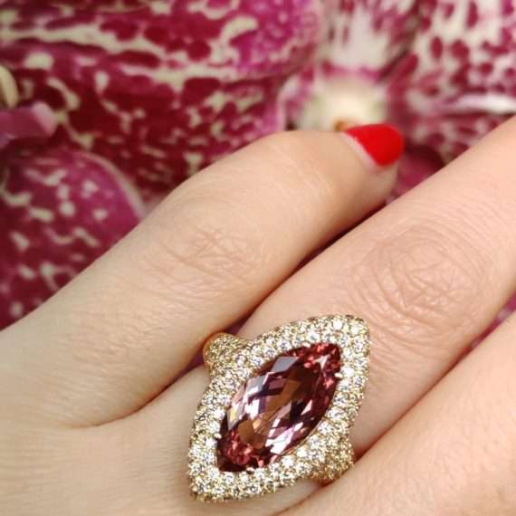 ring navette tourmaline pave diamonds