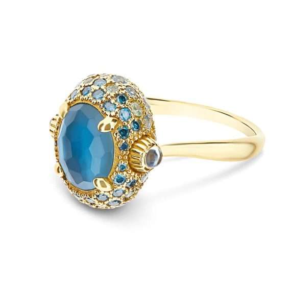 Nanis Reverse doubleface ring with blue diamonds and topaz