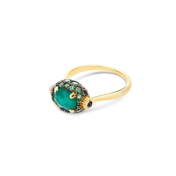Nanis double-face ring Reverse tsavorite rock crystal