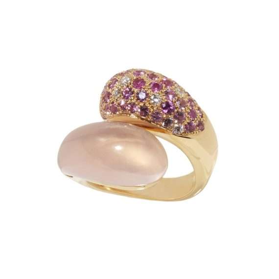 WOKKEL RING rose quartz pink sappire diamonds