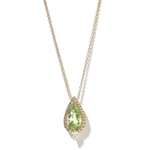 apple green tourmaline pendant on necklace