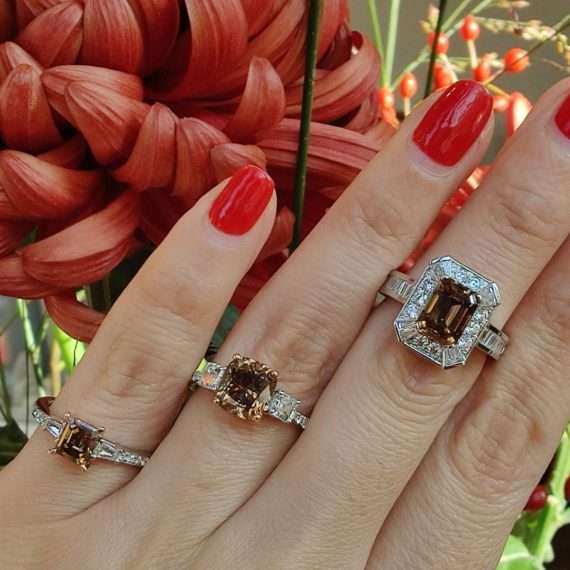 brown diamaond cushion assscher emerald cut