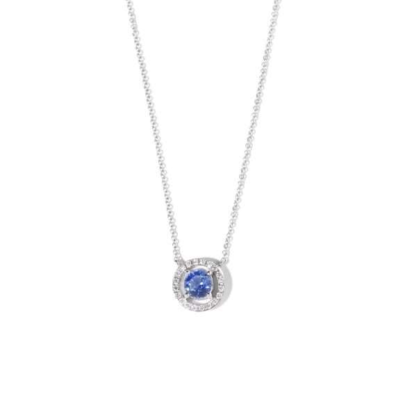 pendant blue sapphire halo birth gift