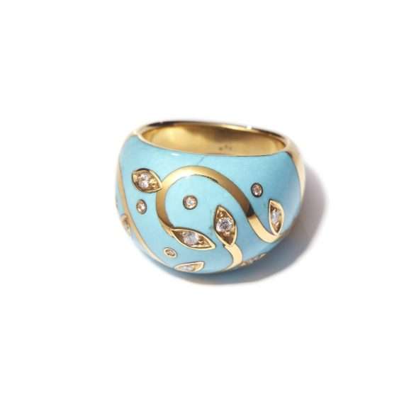 turquoise ring yellow gold inlay diamond